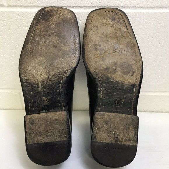 Louis Vuitton Men's Black Leather Square Toe Slip On Loafer Shoes Size LV 8 US 9 - Picture 10 of 12